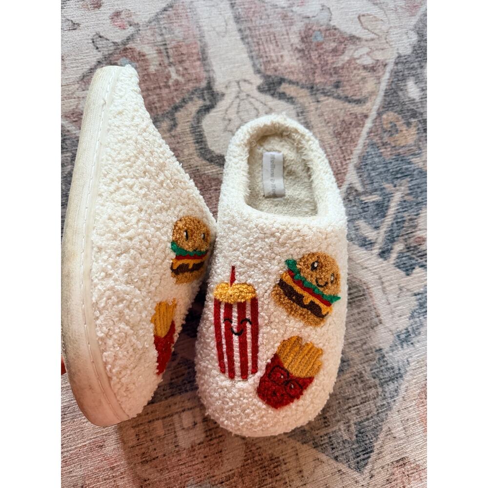 Mellow & Mod Women's 7/8 Sherpa Slippers Burger Fries Soda - Picture 2 of 6
